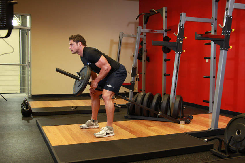 Bent Over One-Arm Long Bar Row — bitiş pozisyonu