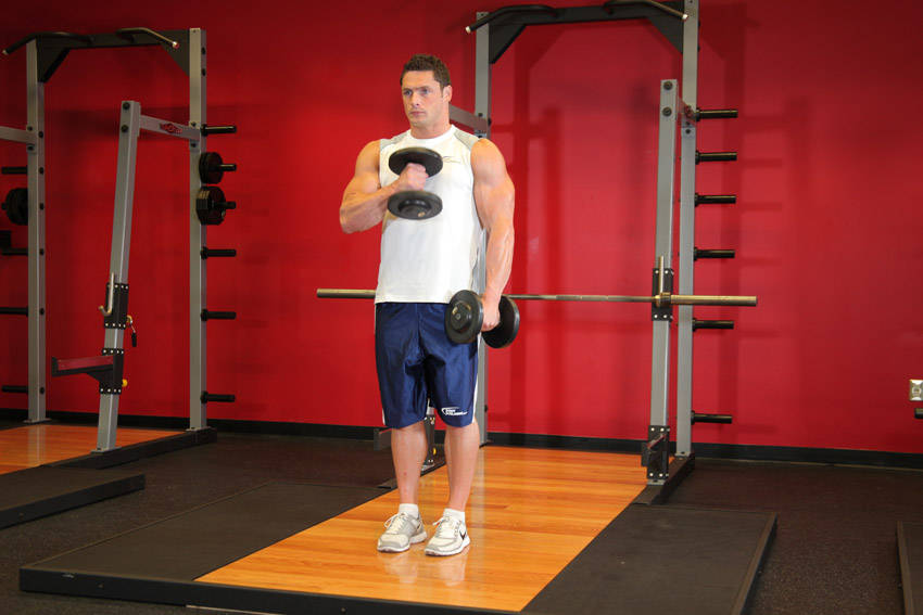 Cross Body Hammer Curl — başlangıç pozisyonu