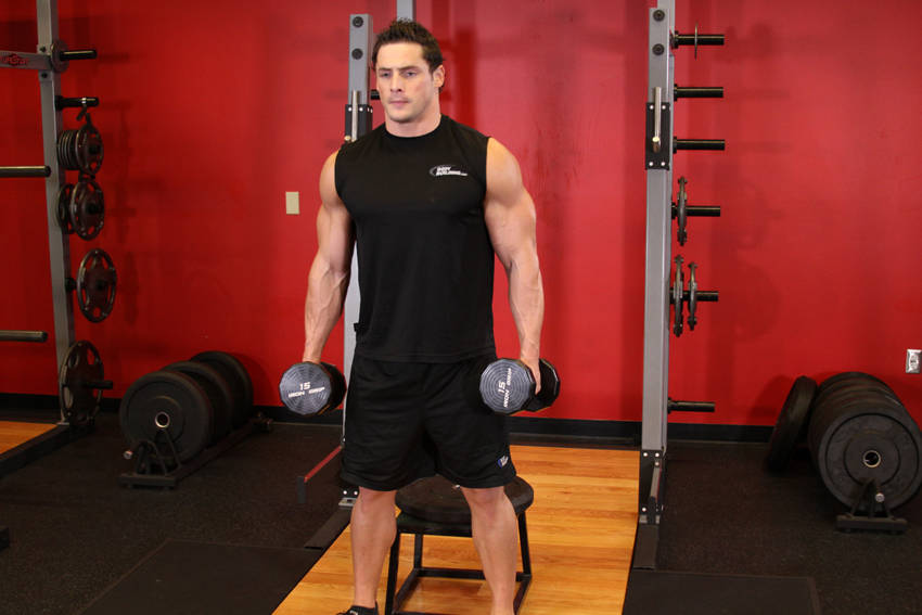 Dumbbell Squat To A Bench — başlangıç pozisyonu