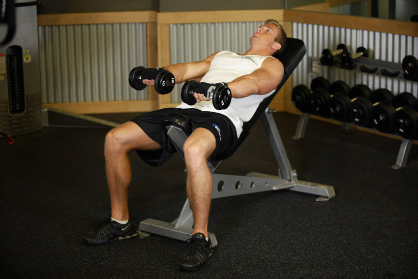 Front Incline Dumbbell Raise — başlangıç pozisyonu