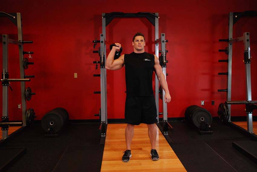 One-Arm Kettlebell Para Press — başlangıç pozisyonu