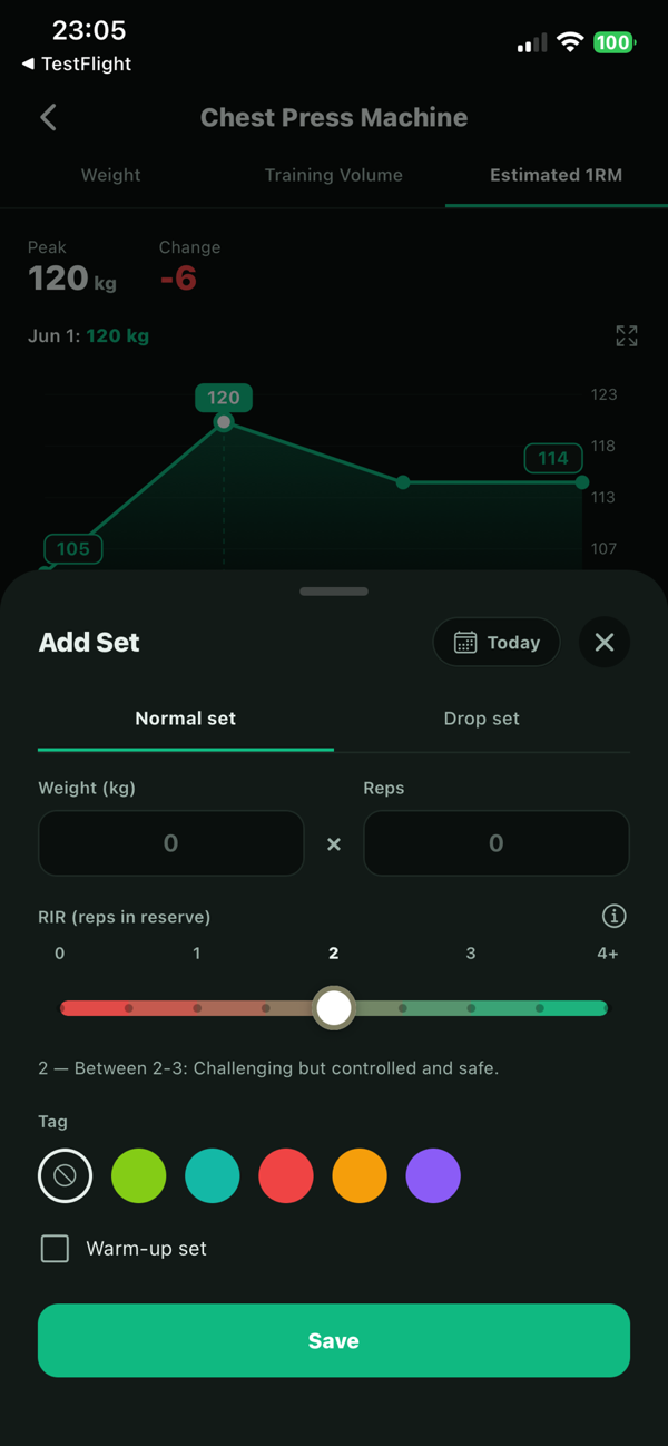 Log your sets, see your progress